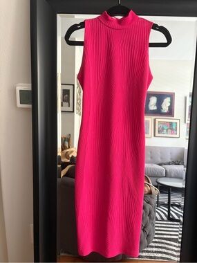 Socialite Sleeveless Ribbed Midi Dress in Hot Pink
